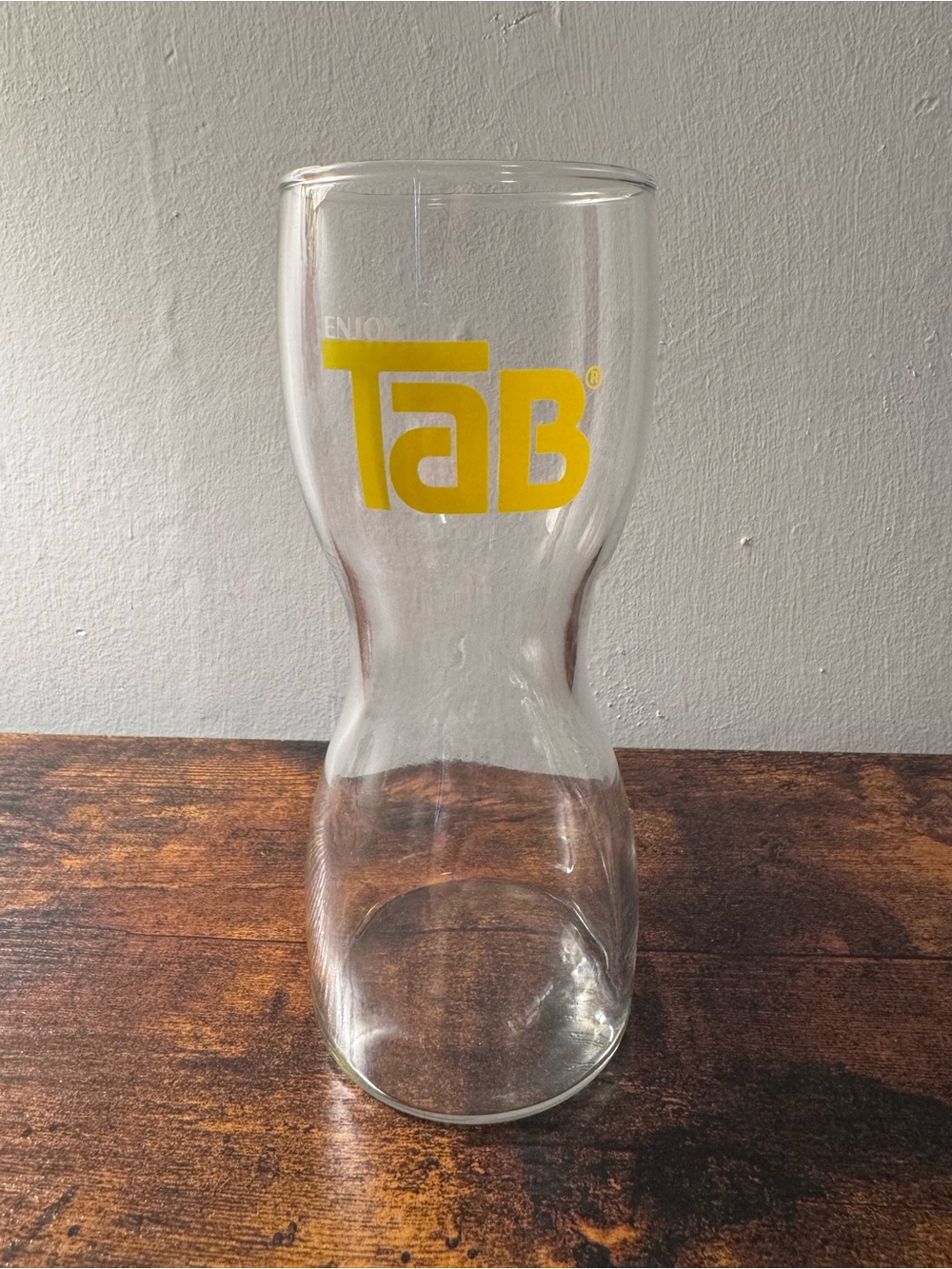 Vintage Enjoy Tab Soda Hourglass Drinking Glass